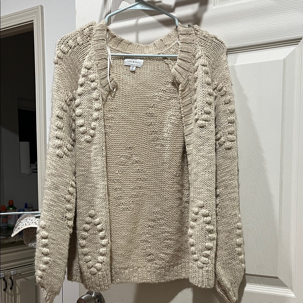 Lucky Brand Textured Knit Cardigan in Beige